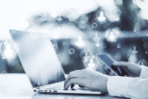 Preview: Hands Using Device With Digital Business Interface. Technology And Media Concept