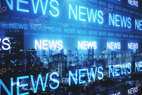 Preview: New York City Backdrop With News Lines. Announcement And Media Concept. Double Exposure