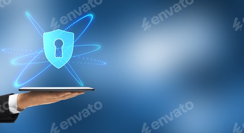 Preview: Internet Security And Safety Concept With Digital Lock Sign Over Digital Tablet On Abstract Blurry