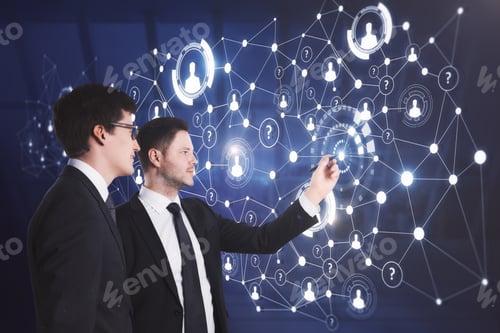 Preview: Businessmen Drawing Abstract Digital Business Screen On Creative Background. Finance And Innovation