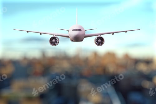 Preview: Big Airplane Flying Over The City