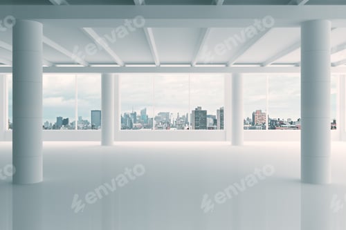 Preview: Modern White Hangar Area With City View 3D Render