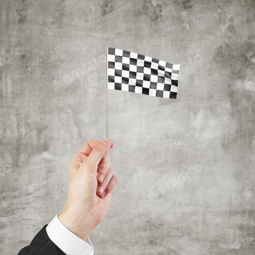 Preview: Checkered Flag In Hand Isolated On White Background