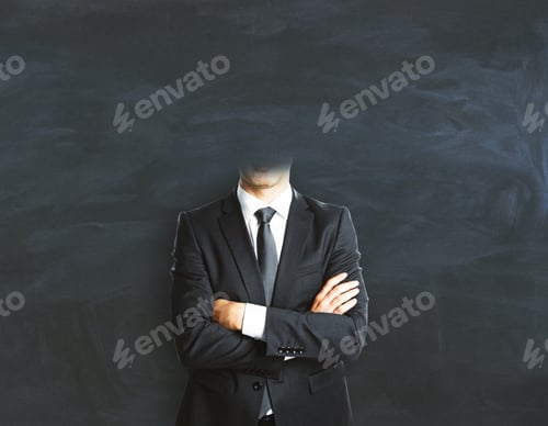 Preview: Abstract Headless Businessman With Folded Arms On Chalkboard Background