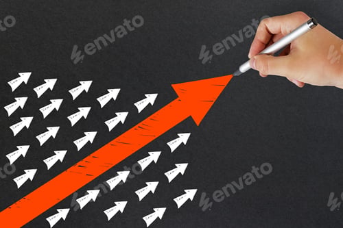 Preview: Hand Drawing Arrows On Light Background. Leadership And Growth Concept