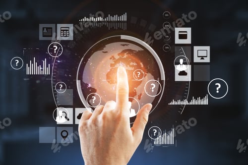 Preview: Hand Touching Abstract Global Network Interface. Server And Technology Concept