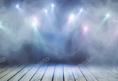 Preview: Abstract Grey Stage With Smoke And Spot Lights. Presentation Concept