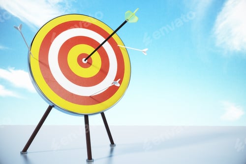 Preview: Bull'S-Eye Concept With Dart At Blue Sky Background