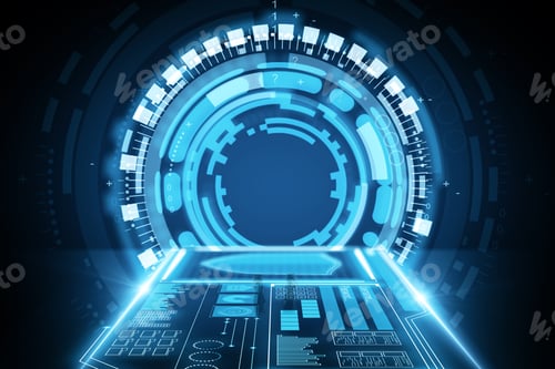 Preview: Abstract Glowing Blue Space Tunnel Interior.