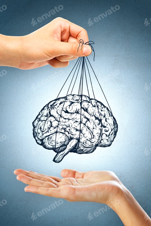 Preview: People Handing Brain Sketch On Light Background. Brainstorming And Creativity Concept