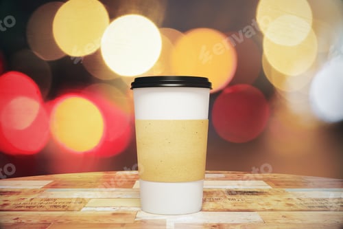 Preview: Blank Paper Cup Of Coffee On The Wooden Table, Mock Up