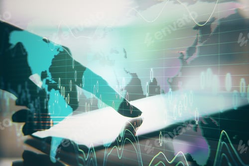 Preview: Businessman Hand Using Tablet With Abstract Global Network Interface. Server And Technology Concept