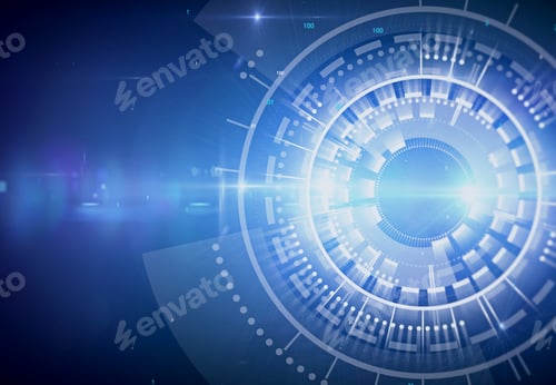 Preview: Abstract Digital Blue Button On Blue Background. Technology Concept