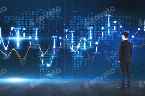 Preview: Big Data Statistical Method Concept With Businessman Looking At Virtual Screen With Stats Data