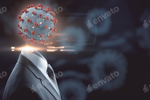 Preview: Businessman With A Coronavirus 2019-Ncov Flu Infection Instead Of A Head. Coronavirus Helath Crisis