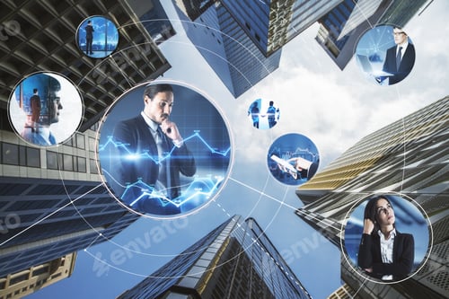 Preview: Creative Connections Of Businesspeople And Forex Charts On Blurry City Backdrop. Trade, Network