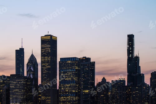 Preview: Chicago Skyline At Night. Urban And Travel Concept