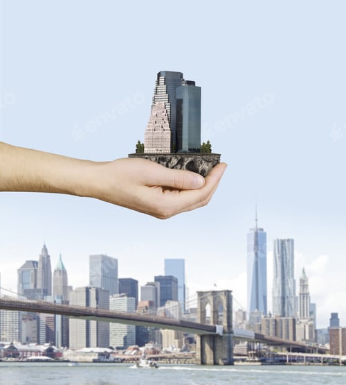 Preview: Hand Holding Skyscraper, Close Up