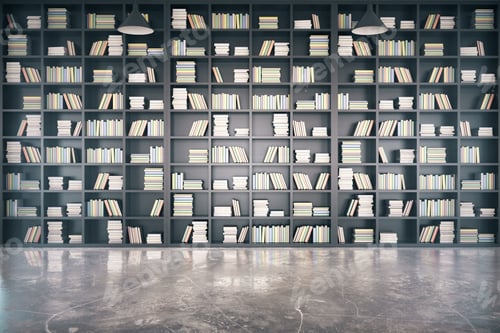 Preview: Personal Library With Big Bookcase And Concrete Floor 3D Render