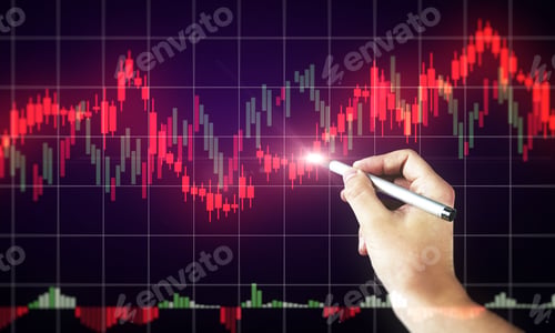 Preview: Invest And Trade Concept. Hand Drawng Creative Glowing Forex Chart. Multiexposure