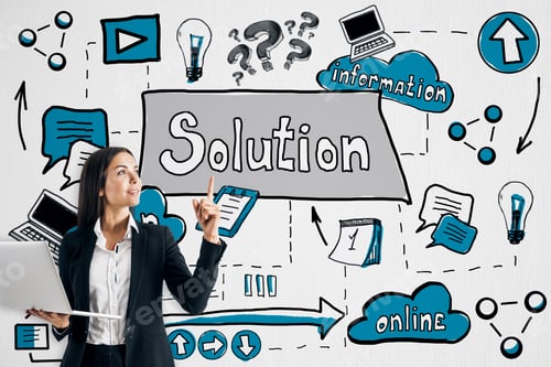 Preview: Portrait Of Attractive Thoughtful Young European Businesswoman With Laptop And Creative Solution