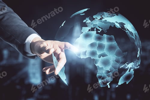 Preview: Hand Using Virtual Screen With Digital Earth. Global Business And Interactive Concept.