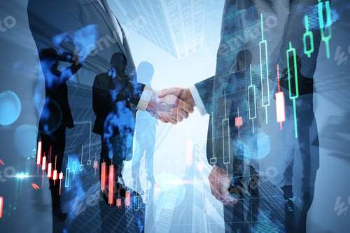 Preview: Businesspeople Shaking Hands Working Together On Abstract City Background With Forex Chart