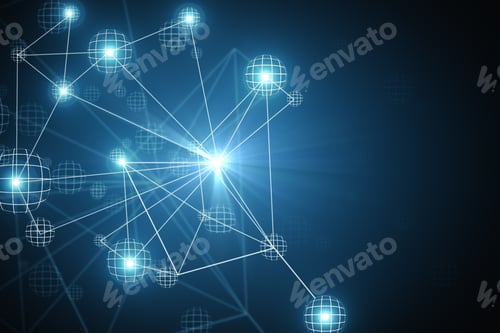 Preview: Abstract Connected Digital Circles On Light Blue Background. Technology Concept. 3D Rendering