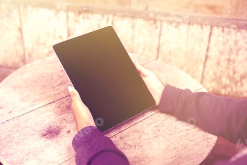 Preview: Girl With Blank Digital Tablet Outdoors