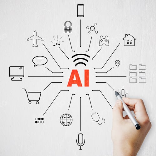 Preview: Hand Drawing Creative Ai Sketch On White Background. Artificial Intelligence And Technology Concept