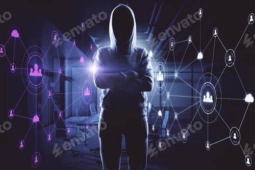 Preview: Human Resources Concept With Hacker In Office. Media, Hr And Hack Concept.
