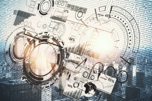 Preview: Digital Business Hologram On Bright City Background. Technology, Infograph And Network Concept