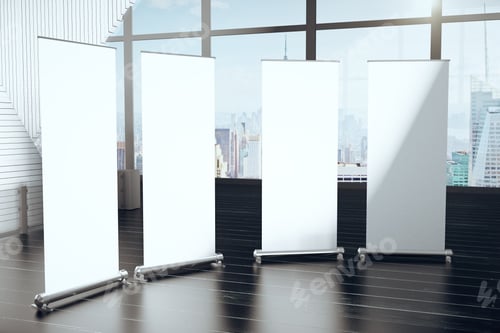 Preview: Blank White Banners in Modern City Office Space
