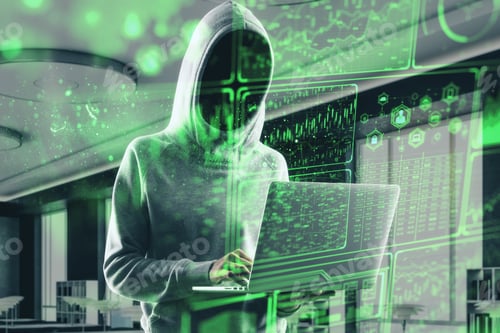 Preview: Hacking Concept With Hacker Using Laptop And Digital Screen With Security Project. Web Safety And