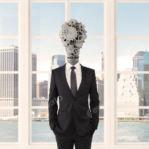 Preview: Businessman With Lamp-Head In Form Gears