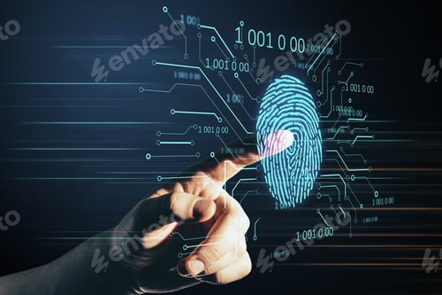 Preview: Hand Using Finger Print Interface On Virtual Screen. Access, Password And Protection Concept.