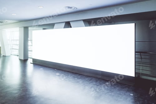 Preview: Side View Of Contemporary Concrete Subway Interior With Empty White Billboard. Commercial And Ad