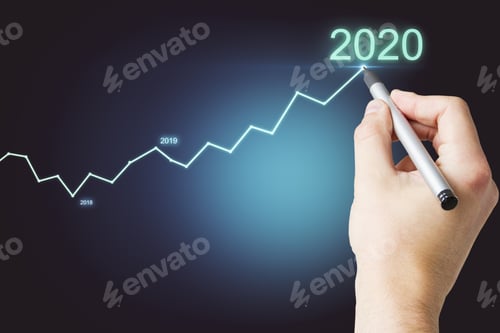 Preview: Hand Drawing Glowing Graph Of Success In 2020 Interface. Trade And Analysis Concept.