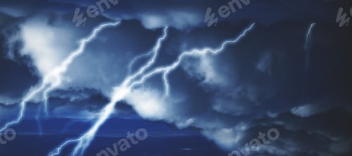 Preview: Abstract Wide Sky Thunderstorm And Lightning Background. Landing Page Concept