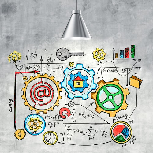 Preview: Business Strategy Concept On Concrete Wall With Silver Lamp