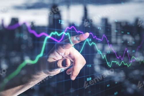 Preview: Businessman Hand Using Falling Stock Chart On Screen Interface With Index. Trade And Finance