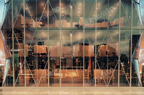 Preview: Modern Transparent Business Center At Night 3D Render
