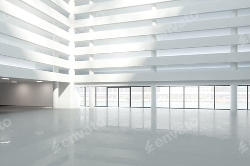 Preview: Large White Hall Of Modern Business Center 3D Render