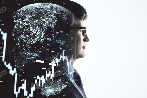 Preview: Businessman Silhouette With Business Report Hologram. Business And Financial Success Concept. Close