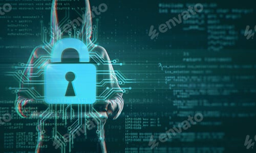 Preview: Coding And Access Concept. Hacker With Abstract Padlock And Coding Text On Blurry Background