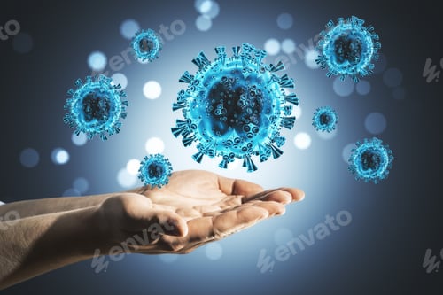 Preview: Hands Holding Microscopic View Of Coronavirus 2019-Ncov Flu Infection. Coronavirus Helath Crisis