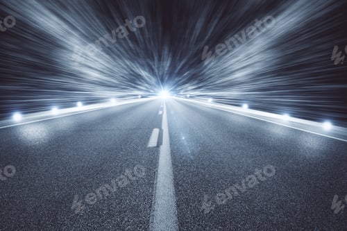 Preview: Illuminated Empty Night Road. Forward Concept