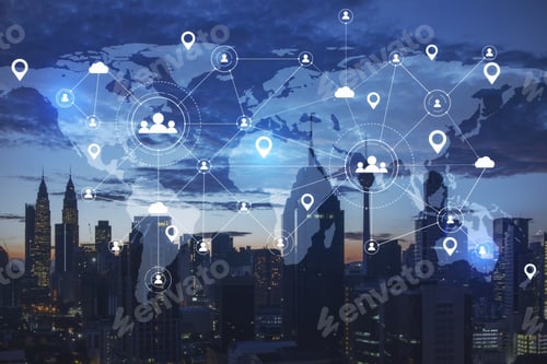 Preview: Remote Work Interface. Remote Access Chain Communication Concept. Close Up