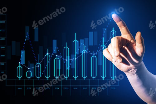 Preview: Close Up Of Man Hand Pointing At Growing Annual Business Chart Report On Blurry Background