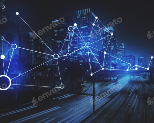 Preview: Abstract Connected Dots On Blue Background. Technology Concept
